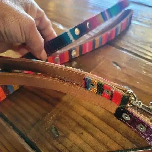 Colorful Handmade Leather Dog Leash Small Breed Set Of Two 46 In - Picture 4 of 10